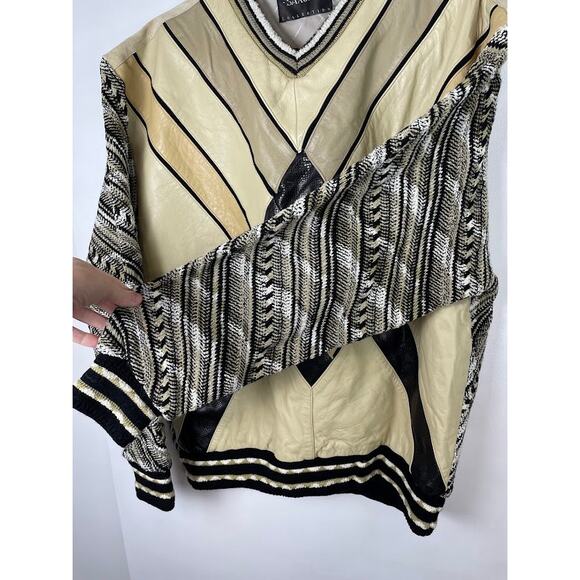 Vintage Coogi Style Sweater Size Large 90's 3D Textured Leather Knit Pullover - Picture 4 of 15